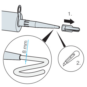 Mounting adhesive, cutting the nozzle to length