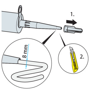 Mounting adhesive, cutting the nozzle to length