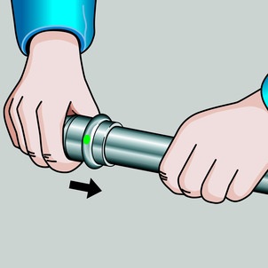 Sanpress Inox, push the press connector onto the pipe as far as it will go