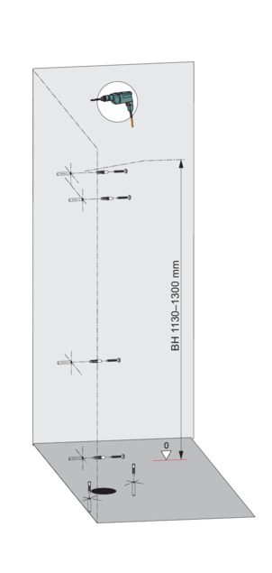 Élément d'angle pour urinoir, 8144, perçage des trous pour le montage mural unilatéral