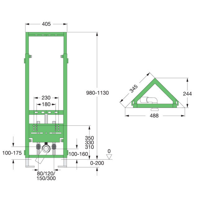 Bidet corner element, 8143, dimensions