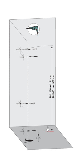 Bidet corner element, 8143, drill holes with one-sided wall mounting