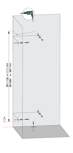 Bidet corner element, 8143, drill holes when cladding the drainage line