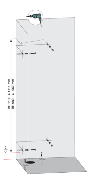Bidet corner element, 8143, drill holes