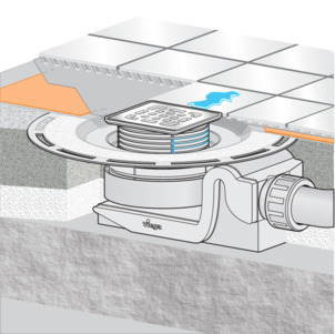 Floor drain, Advantix, drain on the floor with insulation and screed