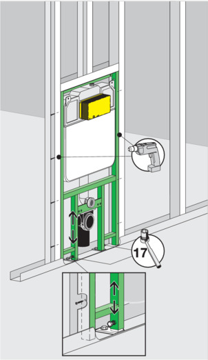 Models 8108.1, 8108.45, attach the WC element to the stud frame