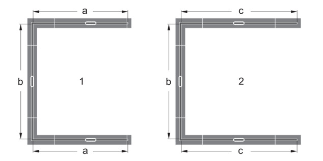Douchegoot, 4965.10 / 4966.10, inbouwmogelijkheden met verbindingsstukken 90° voor U-variant