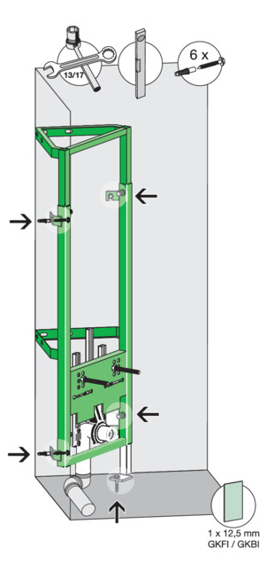 Bidet corner element, 8143, fixing when cladding the drainage line