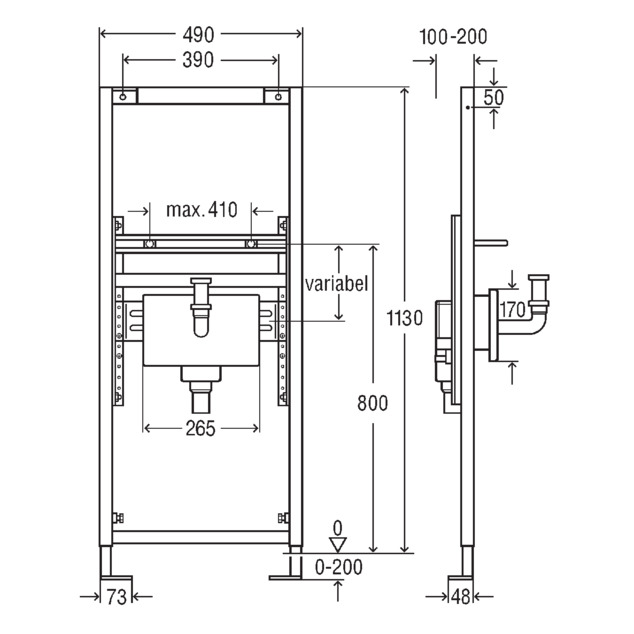 Washbasin element, 8168, dimensional drawing