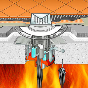 Fire protection drain, fire pattern after 8 minutes