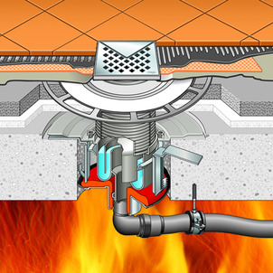 Fire protection drain, fire pattern after 4 minutes