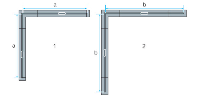 Shower channel, 4965.10 / 4966.10, installation possibilities with 90° connectors for L version