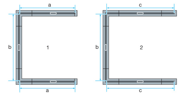 Shower channel, 4965.10 / 4966.10, installation possibilities with 90° connectors for U version