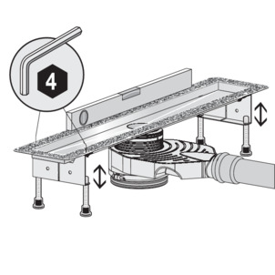 Shower channel, 4980.10, align horizontally by adjusting the height of the feet