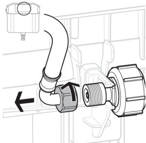 WC flush plate, mount flush actuation, loosen flexible hose