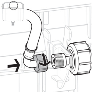 WC flush plate, mount flush actuation, connect flexible hose