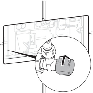 WC flush plate, mount flush actuation, close corner valve (2L, horizontally)