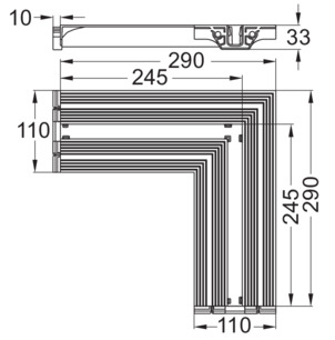 Tuš kanalica, Advantix Vario, 4965.10 / 4966.10, kotirani crtež spojnog elementa od 90°