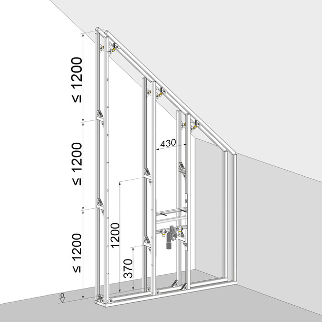 Steptec, installation dimensions, partition on the roof slope