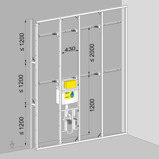 Steptec, installation dimensions, room-height pre-wall