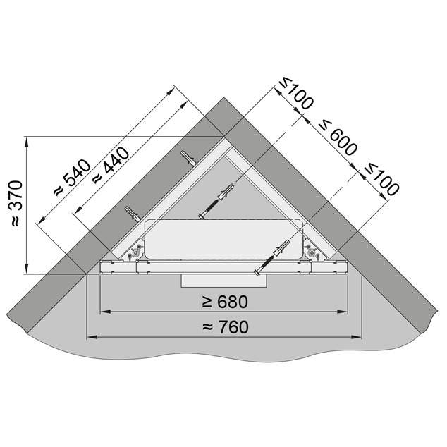 Steptec, installation dimensions, corner mounting