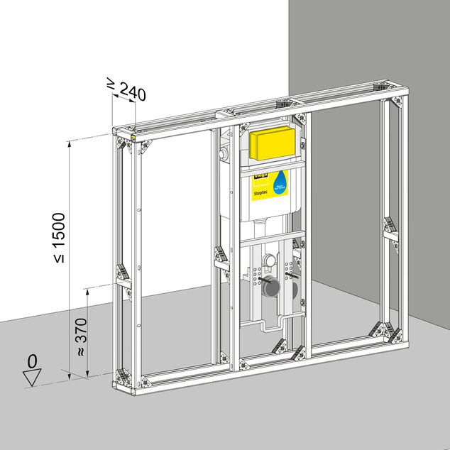 Steptec, installation dimensions, free-standing (half-height) room partition