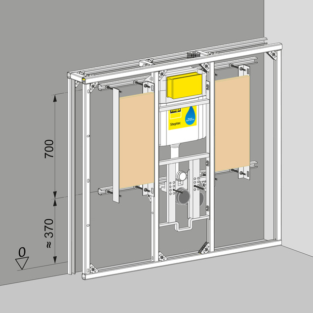 Steptec, installation dimensions, barrier-free mounting with two additional wall rails