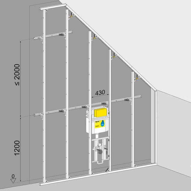 Steptec, installation dimensions, pre-wall on the roof slope