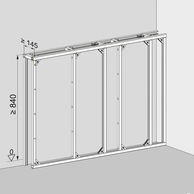 Steptec, installation dimensions, half-height pre-wall